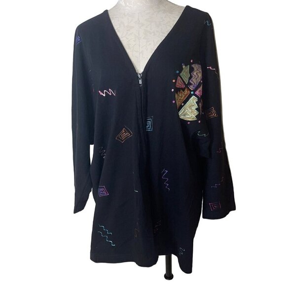 Cristina Maxx Vintage 90s Womens Sweater Skirt Set Size XL Black Cardigan V Neck - Picture 7 of 10